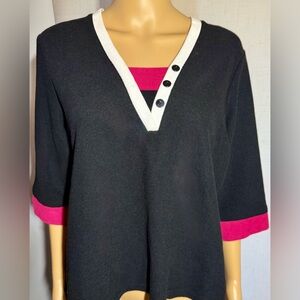 Allison Daley black sweater with pink & white. Sz. PL